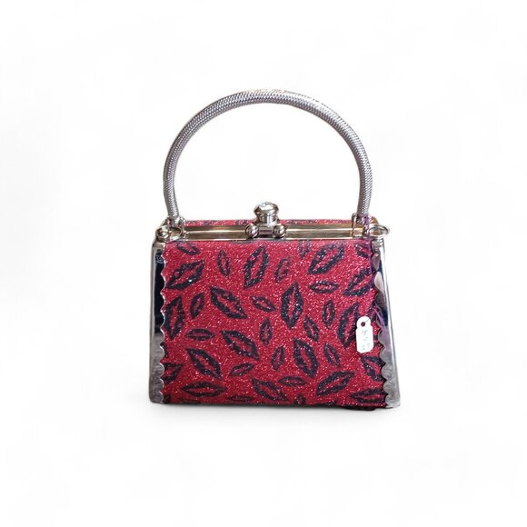 Black Crystal  Lips Two Way  Evening Mini Hand Bag Crossbody - Picture 2 of 12